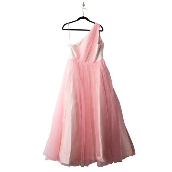 Badgley Mischka Pink One Shoulder Tulle Gown - Picture 5 of 10
